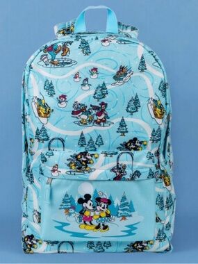 Disney Light Blue Mickey & Minnie Winter Scene Backpack